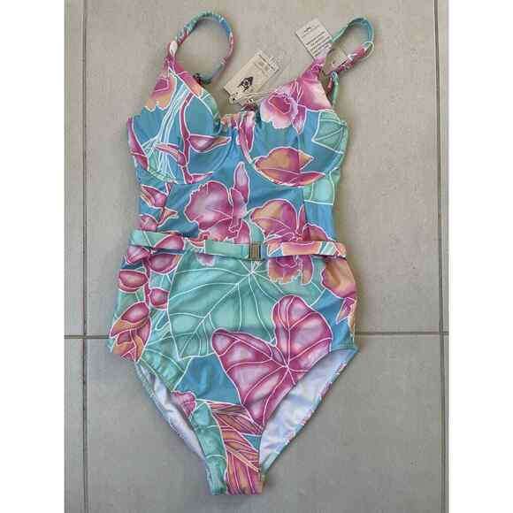 Kenny Flowers Swim One Piece Swimsuit Belted Multicolor The Maui - Picture 1 of 9